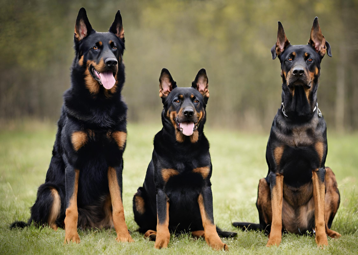 3 guard dogs sitting on a lawn