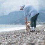 Dog with owner outdoors for behaviour and training guidance