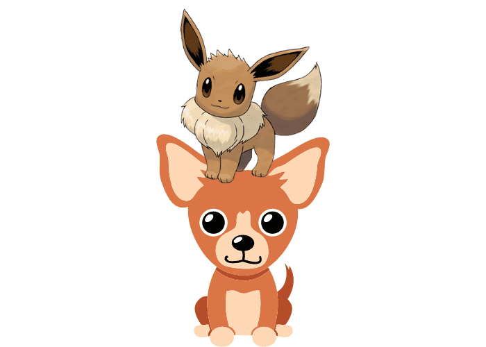 Eevee standing on top of a chihuahua dog