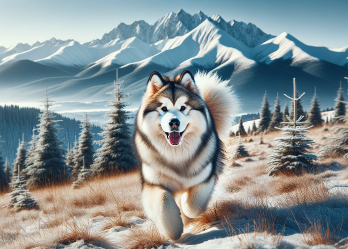 an alaskan malamute running towards the camera