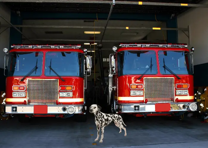 dalmatian dog in a fire station