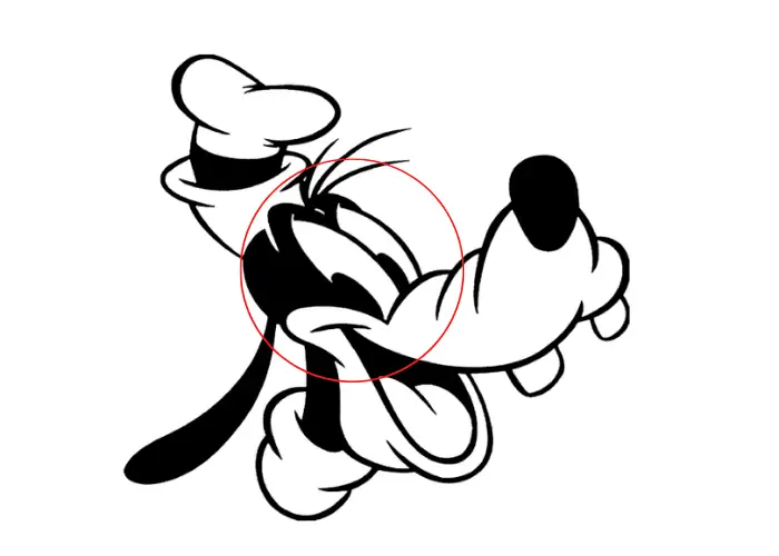 What Kind of Dog is Goofy? 4 goofy's face with encircled eyes