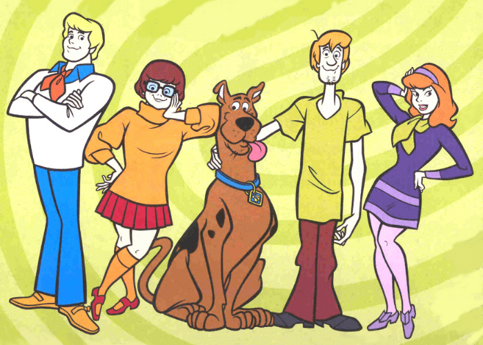 scooby doo's fictional characters cast on yellow background