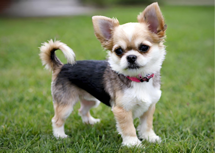 shichi dog standing on the lawn